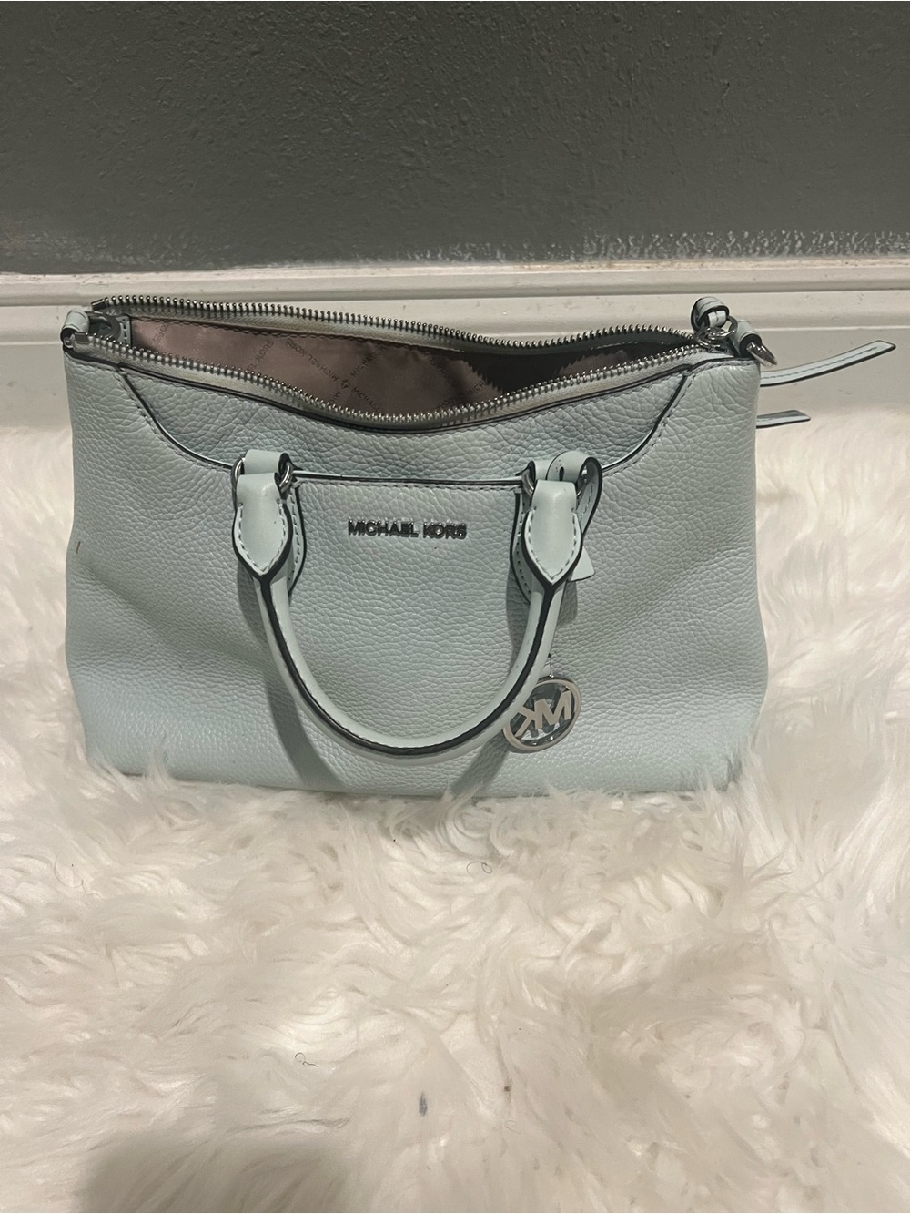 MICHAEL KORS Pale Blue Leather Satchel